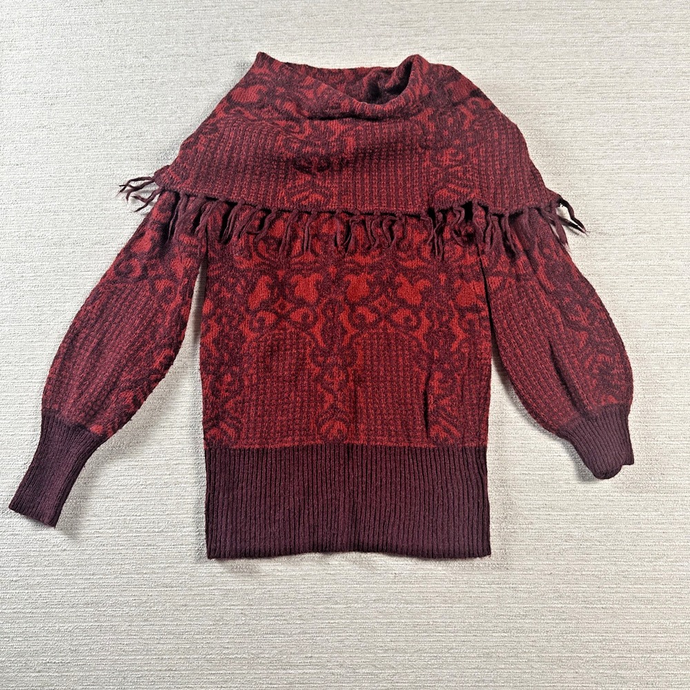 Boho Fringe Cowl Neck Cottagecore Sweater Know Rose XS Balloon Sleeve